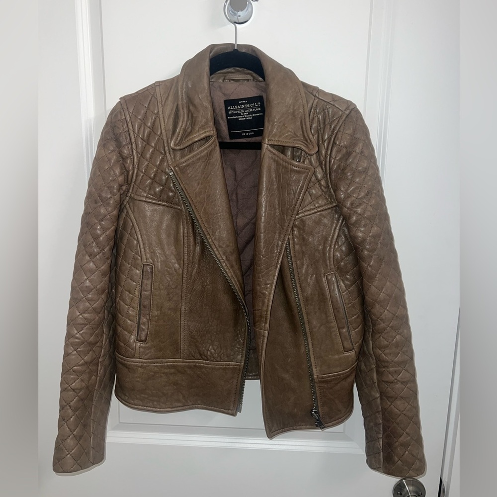 ALLSAINTS Gray/Taupe Leather Jacket